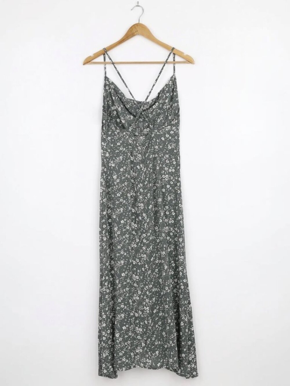 NWT Lulus Would Be Love Olive Green Floral Print Maxi Slip Dress (size S) - Picture 6 of 11